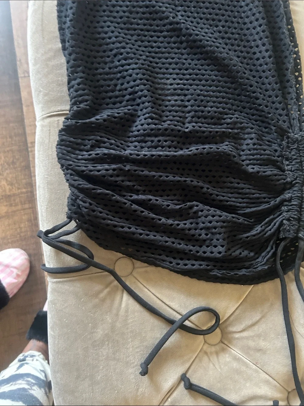 Black Mesh Racerback Drawstring Dress - Picture 3 of 4